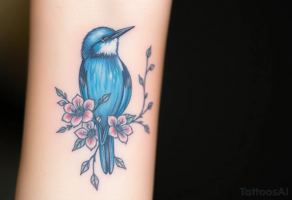 Bluebird with flowers tattoo idea