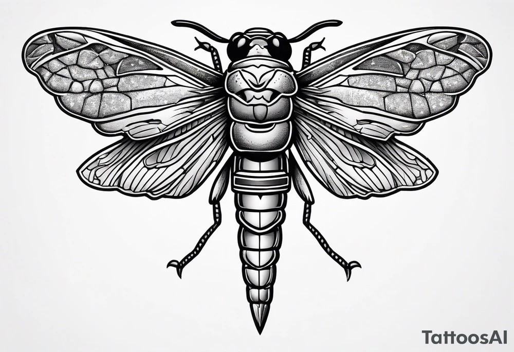 Cicada stippled and shaded with a sword behind it tattoo idea