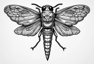 Cicada stippled and shaded with a sword behind it tattoo idea