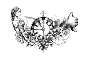 Roulette casino and princess and cross, baby angels, roses and clock and stars and fish, crown tattoo idea