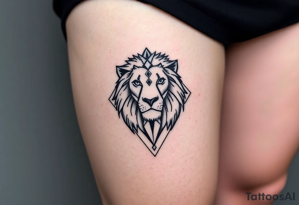 Lion with diamond geometric shapes and tattoo idea