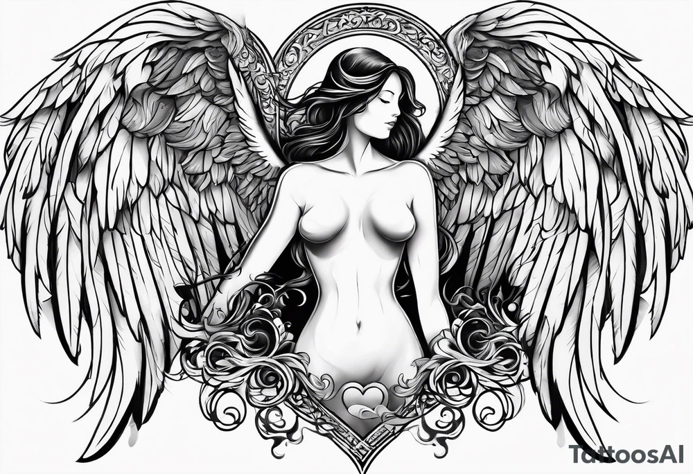 Y2K angel heart with wings tattoo idea