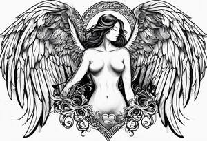 Y2K angel heart with wings tattoo idea