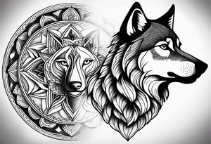 Mandala forearm design wolves and full moon tattoo idea