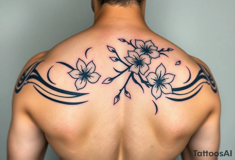 delicate cherry blossoms swirling in spring breeze with petals tattoo idea