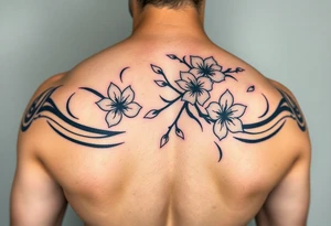 delicate cherry blossoms swirling in spring breeze with petals tattoo idea