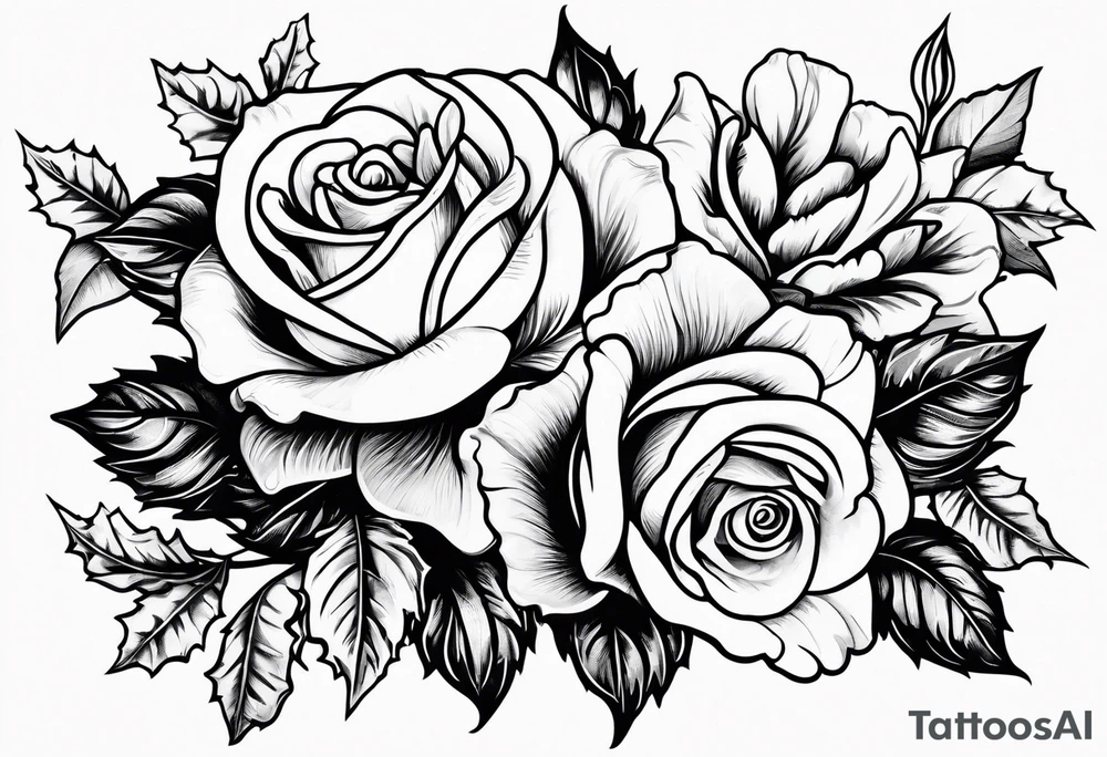 Rose + narcissus flower + holly flower together tattoo idea
