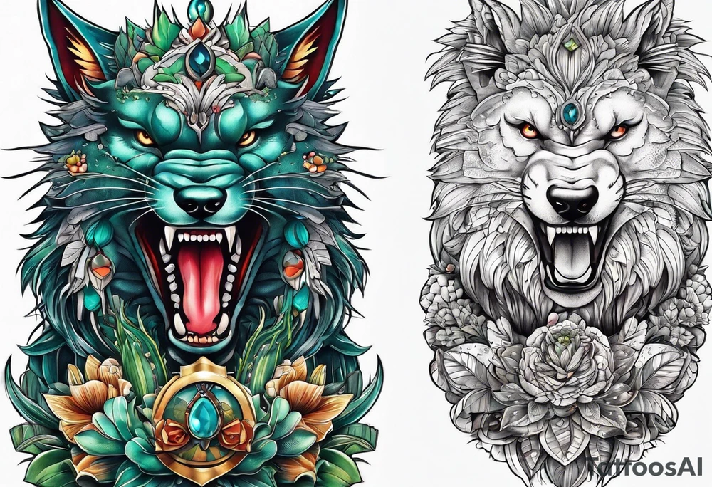 Lobo com cactos tattoo idea