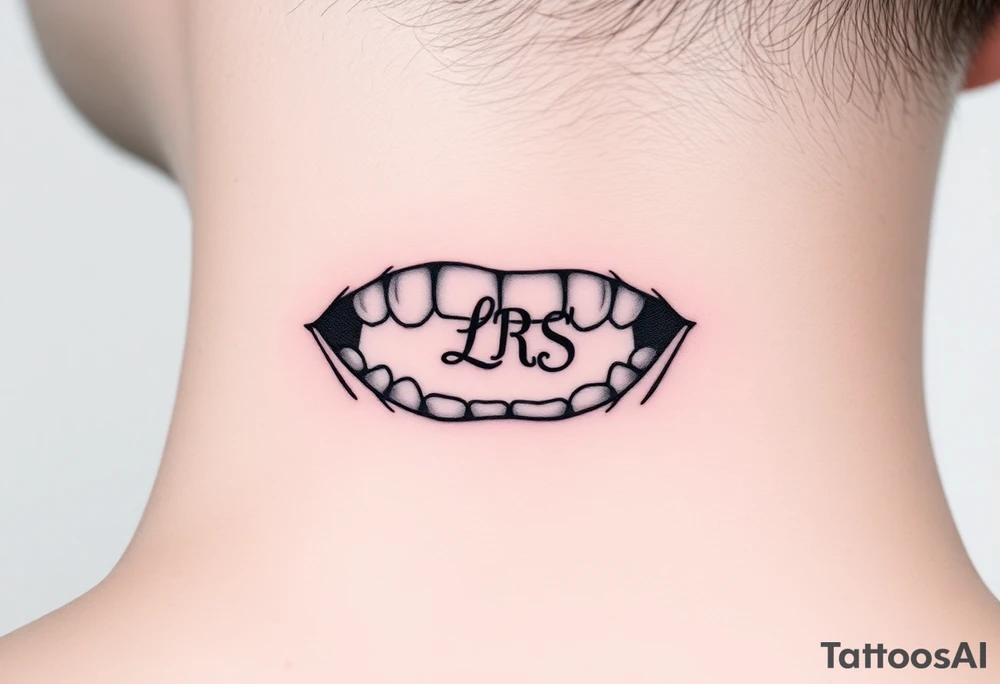 Seductive realistic teeth bite marks with the initials lrs tattoo idea