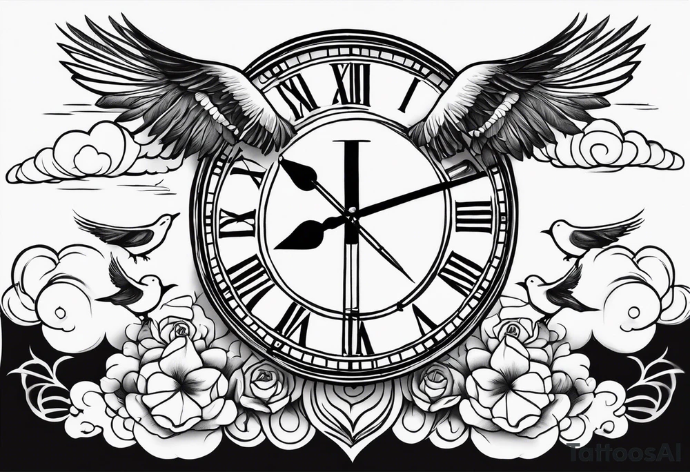 When the time is right I the lord will make it happen with clouds a cross and doves in the back ground tattoo idea