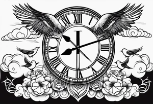 When the time is right I the lord will make it happen with clouds a cross and doves in the back ground tattoo idea