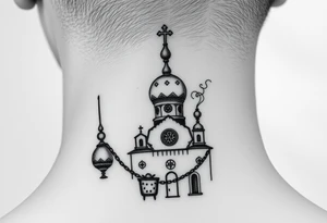 russian orthodox thurible chains with incense burning outside a russian orthodox domes church tattoo idea