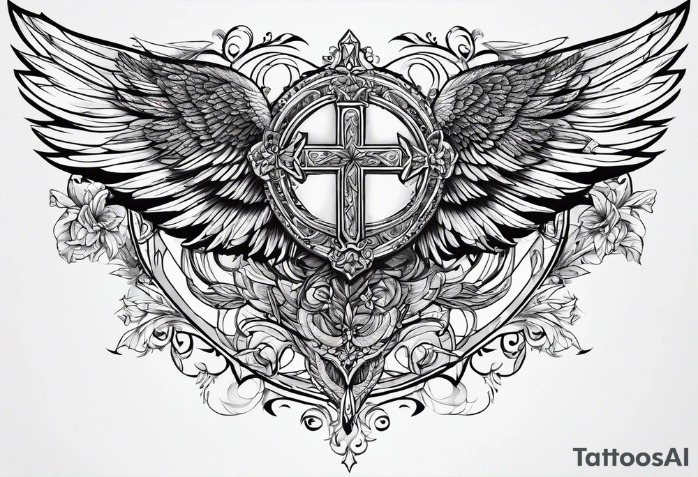 chest Christianity and wings tattoo idea