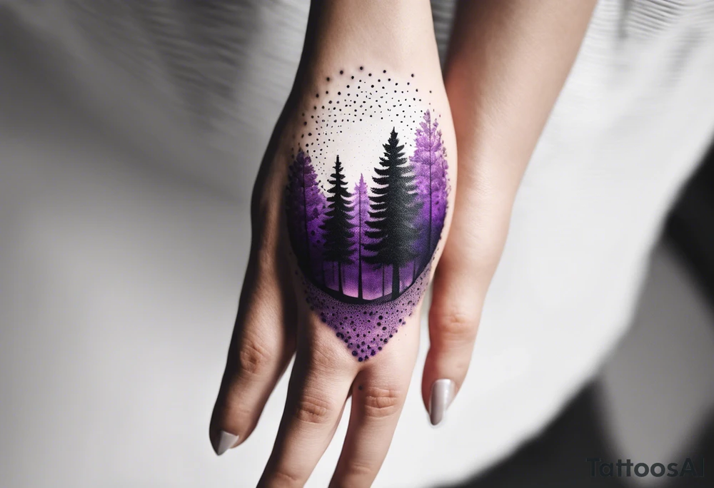 forest, abstract, on hand, no people, purple and black, full tattoo idea