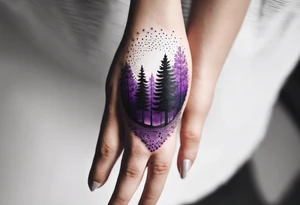 forest, abstract, on hand, no people, purple and black, full tattoo idea