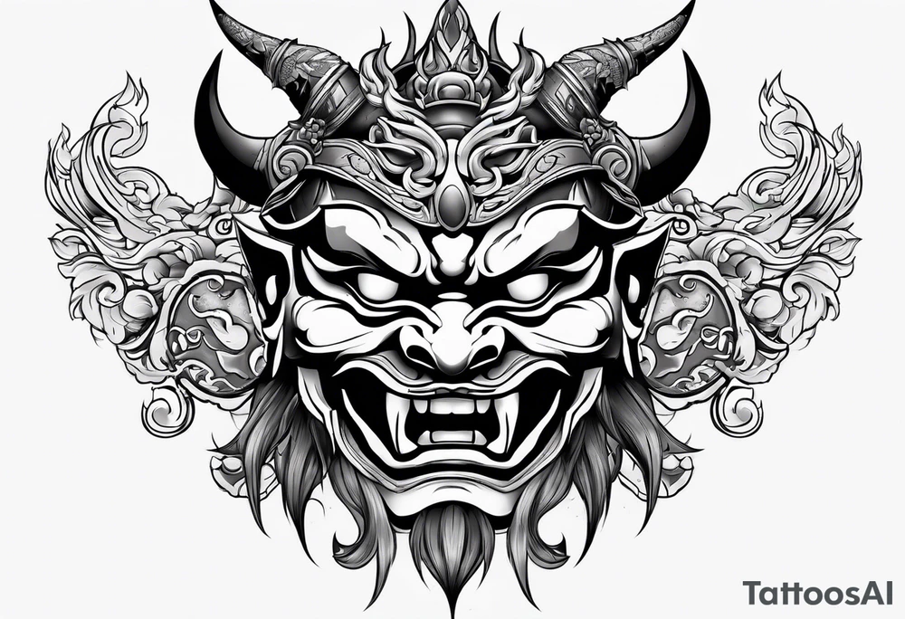 A Oni mask for protection against Evil tattoo idea