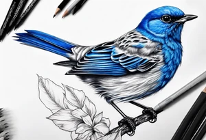 Hyper-real blue tit bird tattoo idea