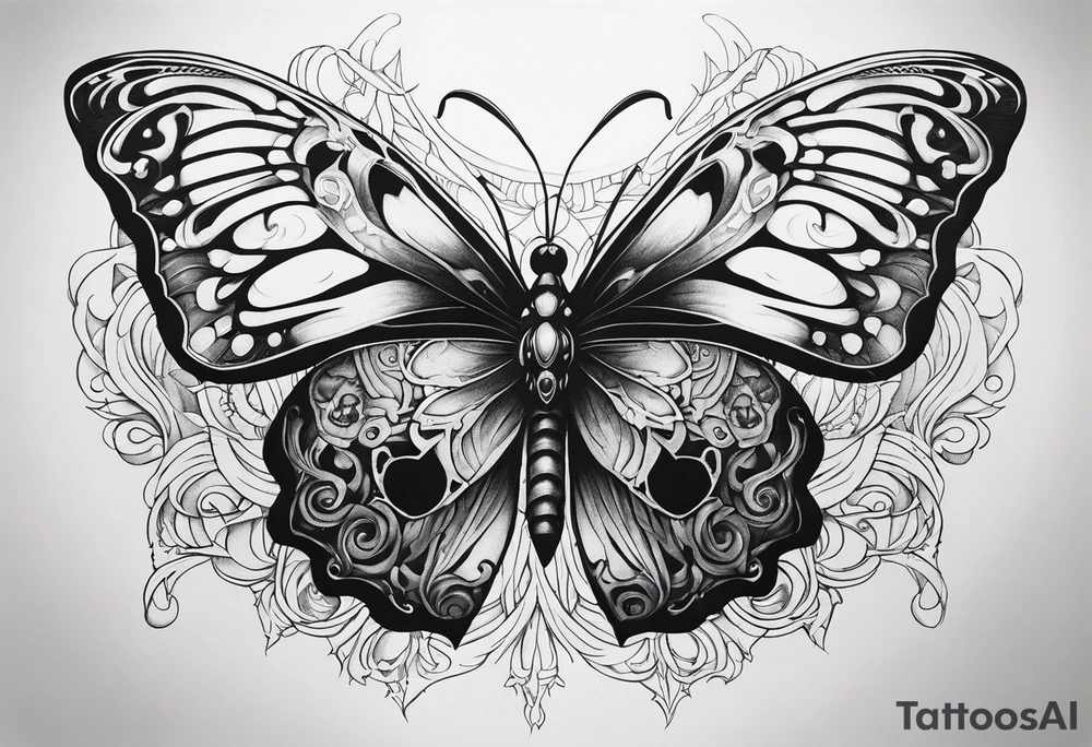 reincarnation, butterfly, skull tattoo idea