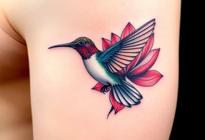 A hummingbird drinking nectar from an Egyptian lotus, make bird more black (only red , blue and black are possible colors) tattoo idea