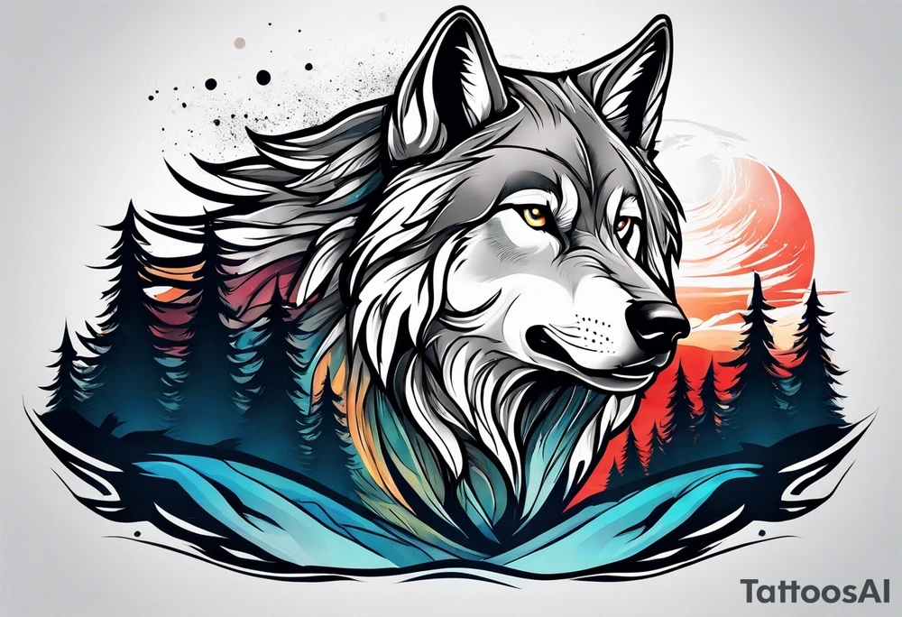 wolf mountain tattoo idea