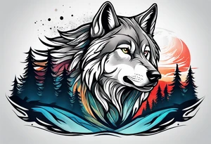 wolf mountain tattoo idea