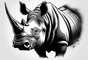 A rhino head with a dark attitude, and a sharp elongated tusk. tattoo idea