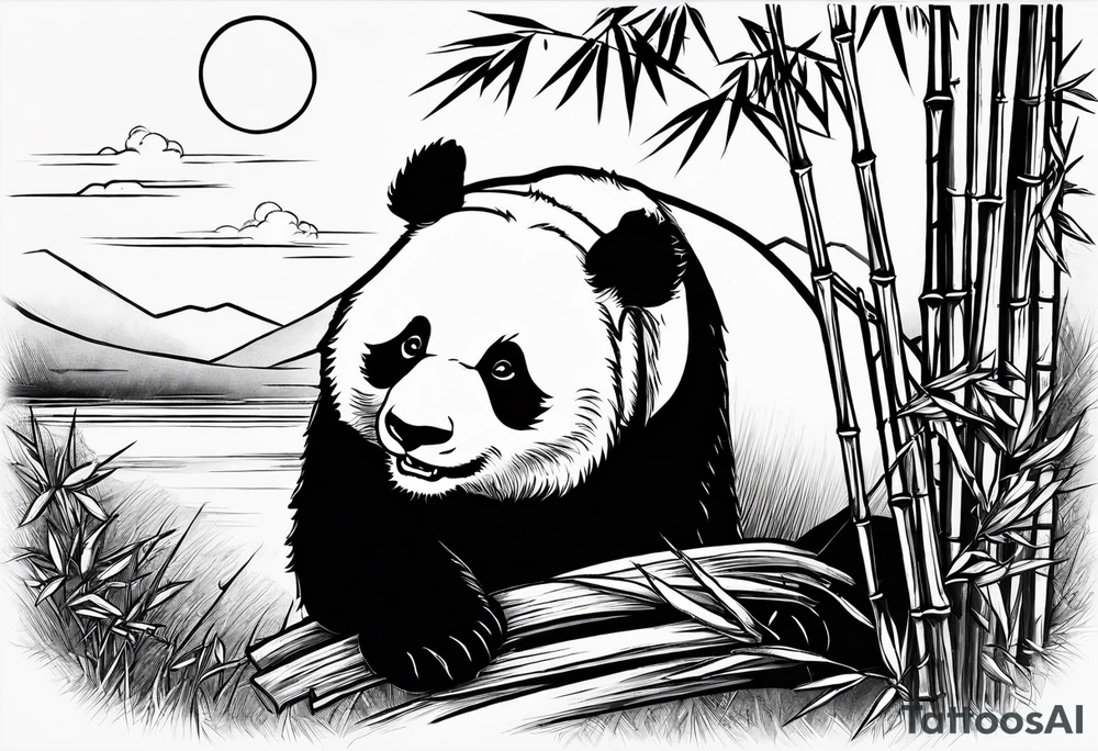 panda eating bamboo watching the sunset tattoo idea
