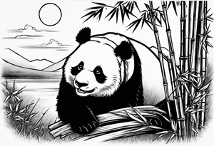 panda eating bamboo watching the sunset tattoo idea