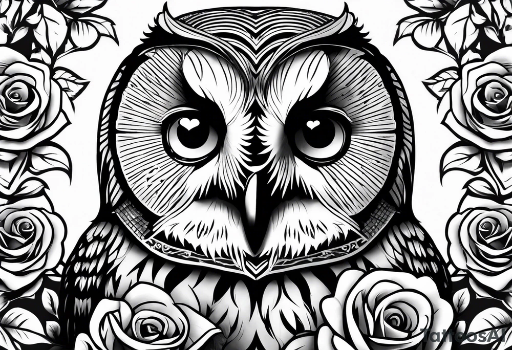 Barred owl with a rose and a heart tattoo idea
