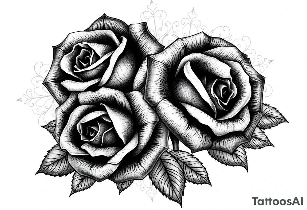 Roses with dark and filigree patterns in background tattoo idea