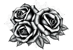 Roses with dark and filigree patterns in background tattoo idea