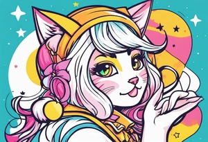 Sexy cat waifu with her ears being rubbed tattoo idea