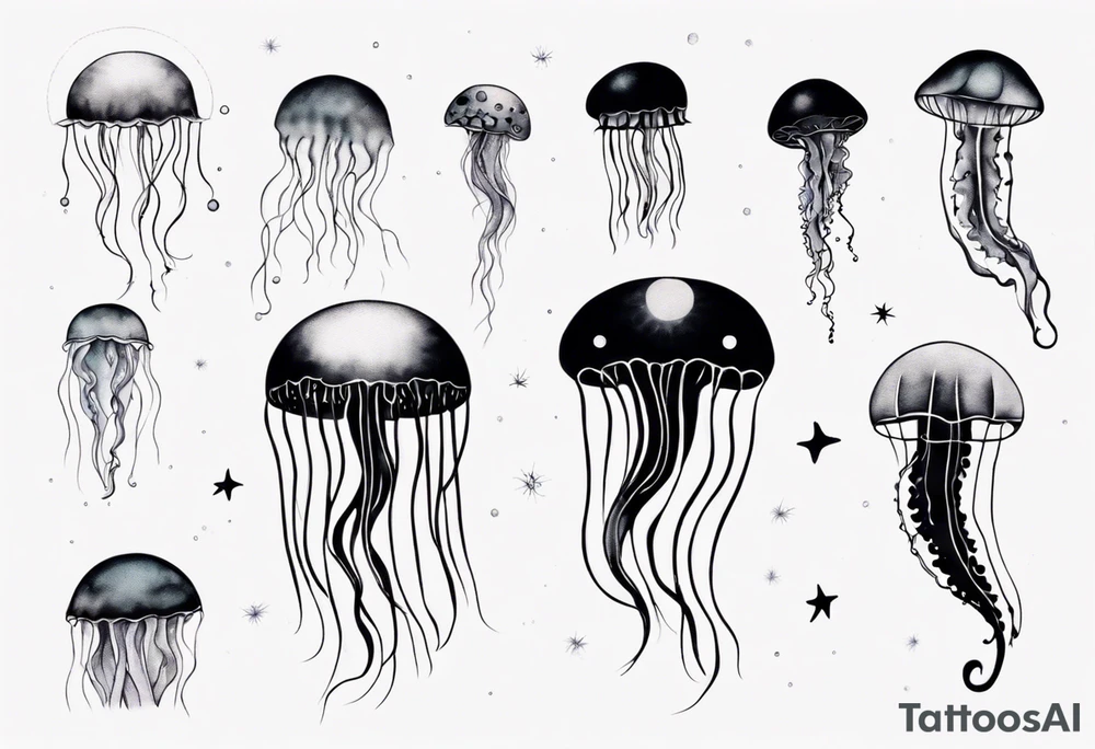 1 jellyfish swimming in front of the moon tattoo idea