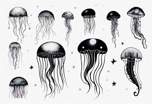 1 jellyfish swimming in front of the moon tattoo idea