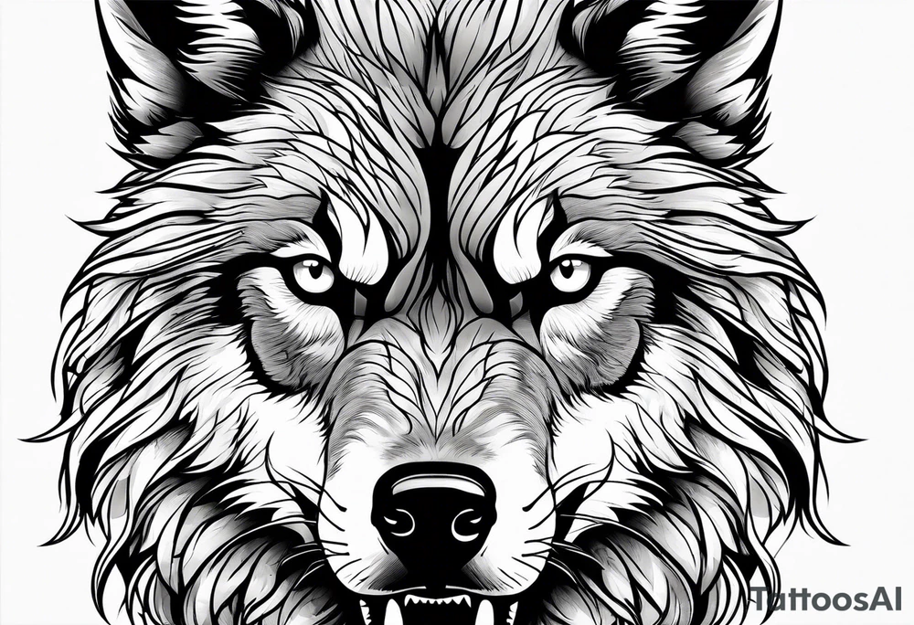 angry Wolf face, front on tattoo idea