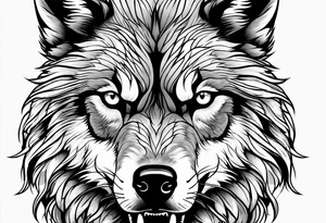 angry Wolf face, front on tattoo idea