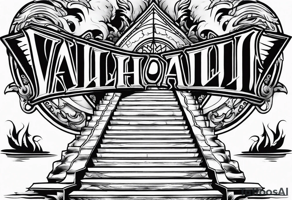Valhalla sword shield flame
stairs tattoo idea