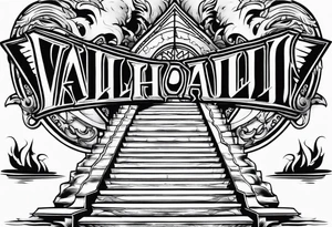 Valhalla sword shield flame
stairs tattoo idea