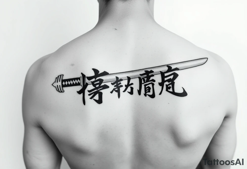 Katana and fabled written in korean tattoo idea