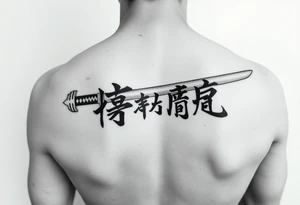 Katana and fabled written in korean tattoo idea