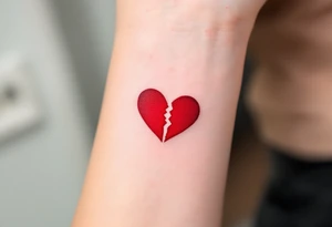 A minimalist red heart split between two wrists, forming a whole when held togethe tattoo idea