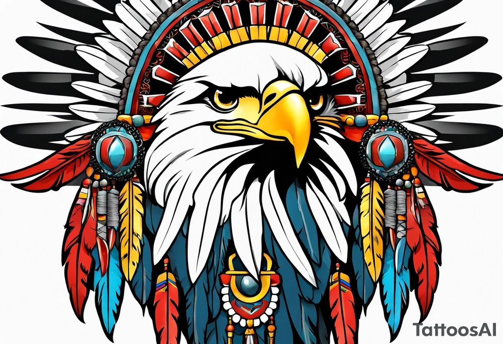 Eagle with native war bonnet tattoo idea