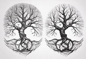 Tree with no leaves that flows in DNA with line work tattoo idea