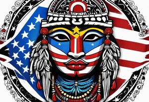 Taino Tribal art holding the Puerto Rican, U.S.  Virgin Islands and Trinidad flags tattoo idea