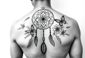 Simple dream catcher with butterflies and flowers tattoo idea