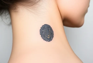 A single bold black fingerprint with delicate gold flakes scattered throughout, creating a unique textured effect tattoo idea