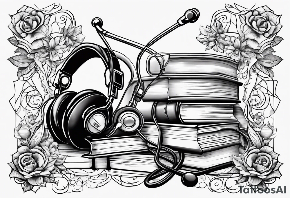 Books, video games, stethoscope, music, drums tattoo idea