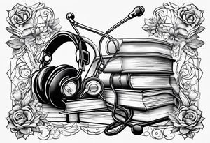 Books, video games, stethoscope, music, drums tattoo idea