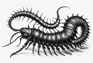dark style  straight centipede with long legs tattoo idea