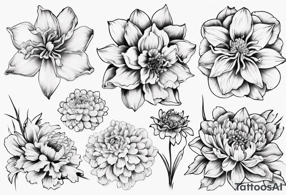Japanese style tattoo background daffodils, chrysanthemum and waves tattoo idea